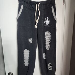 Edgy Distressed Black Joggers with Skeleton Design